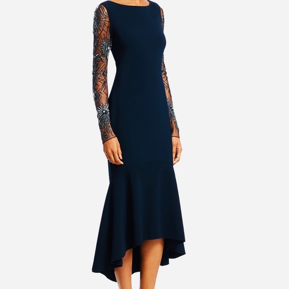 ATHEIA Dresses & Skirts - THEIA Beaded Flounce Hem MIdi Dress